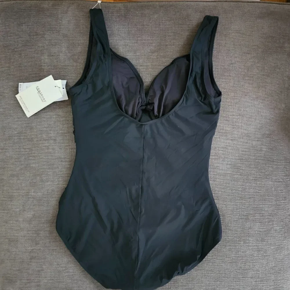 Contours Women's Black V-Neck Bra Sized Underwire 1-Piece Swimsuit Size 16 - Picture 13 of 14